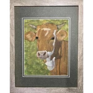 Herford Cow Medium Pastels Framed by Artist Lisa Coleman-  11x14